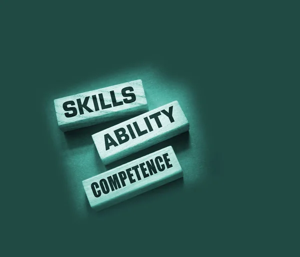 Habilidades Habilidad Competencia Palabras Madera Bloques Concepto Concepto Éxito Profesional — Foto de Stock