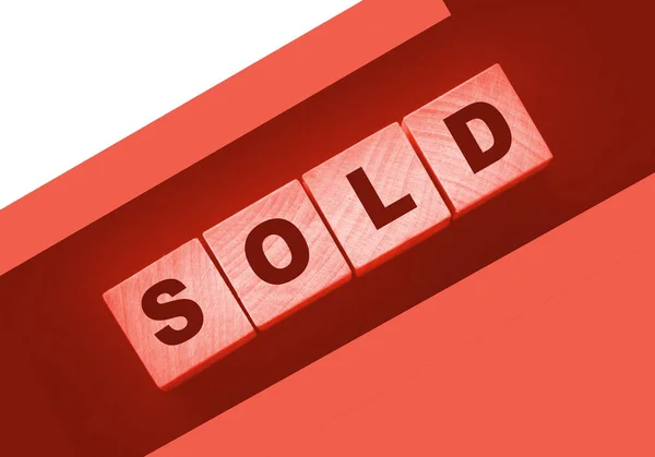 Sold Word Written Wooden Cubes Black Background Real Estate Business — Stock Photo, Image