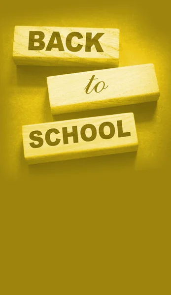 木製のキューブ上の学校の単語に戻る 教育理念 — ストック写真