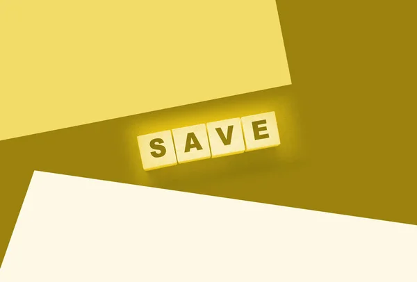 Text Wooden Cube Blocks Black Background Money Saving Concept — Stock Photo, Image