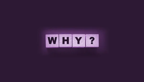 Why Closeup Word Question Mark Wooden Cubes Dark Grey Desk — Stock Photo, Image