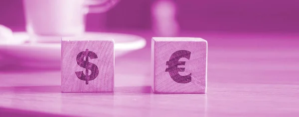 Euro Dollaro Blocchi Legno Segno Concetto Concetto Business Valutario — Foto Stock