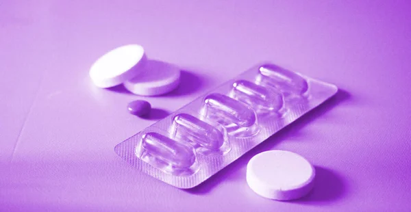 Comprimidos Comprimidos Omega Cápsulas Óleo Prímula Noite Conceito Saúde — Fotografia de Stock