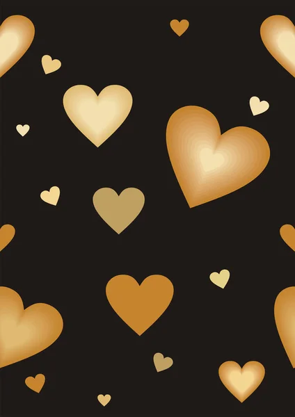 Valentine Day Seamless Pattern Gold Ornate Hearts Black Background Vector — Stock Vector