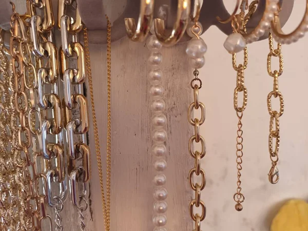 Golden Metal Chains Close View — Stockfoto