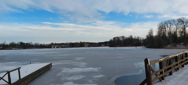 Île Trakai Caste Vue Sur Rivière Hiver Destination Touristique Populaire — Photo