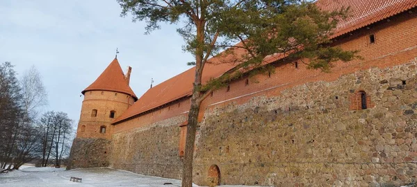 Trakai Island Kasta Řeka Pohled Zimě Populární Turistické Destinace — Stock fotografie