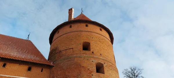 Trakai Isola Caste Vista Sul Fiume Inverno Meta Turistica Popolare — Foto Stock