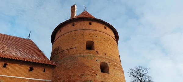 Île Trakai Caste Vue Sur Rivière Hiver Destination Touristique Populaire — Photo