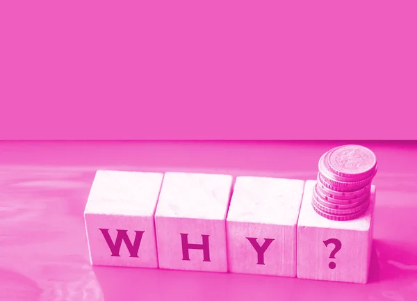 Why Question Wooden Cube Blocks Coins Red Background Business Lifestyle — Stock Photo, Image