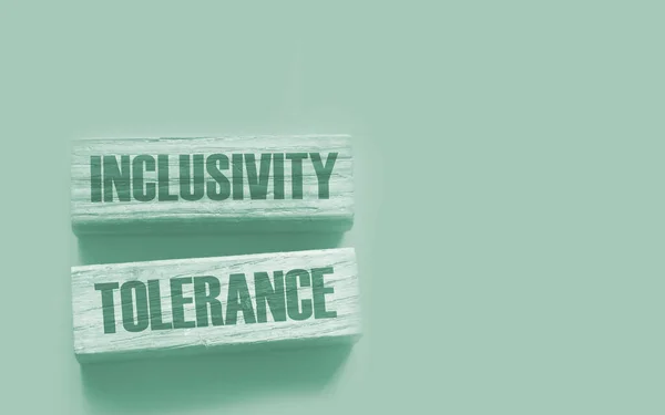 Inclusividade Tolerância Palavras Blocos Madeira Conceito Igualdade Social — Fotografia de Stock