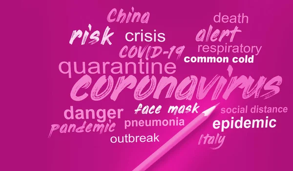 Coronavirus Mots Connexes Nuage Écrit Main Avec Crayon Rouge Outre — Photo
