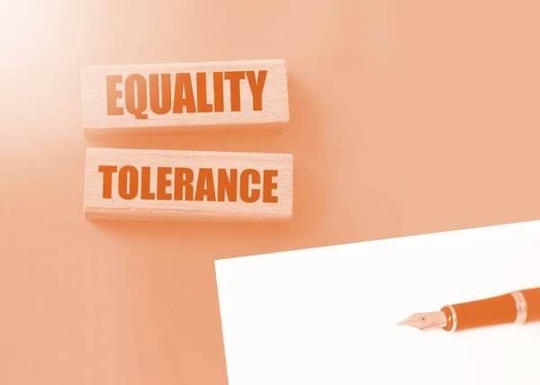 Equality Tolerance Words Wooden Blocks Neutral Background — Stock Fotó