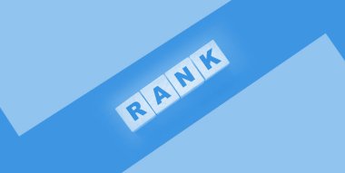 RANK text on a blue background on wooden cubes. Ranking SEO concept. 