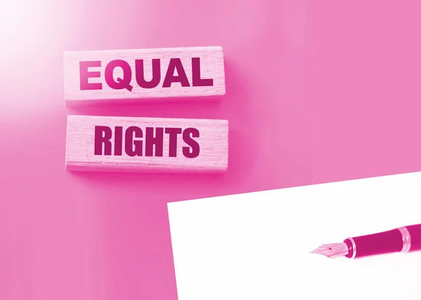 Equal Rights Words Wooden Blocks Pink Background Equality Social Concept — ストック写真