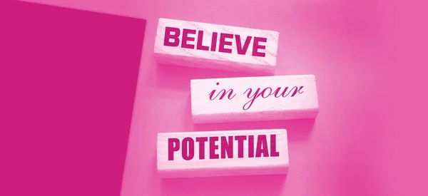 Believe Your Potential Word Written Wooden Blocks Motivation Achievements Business — Stock Photo, Image
