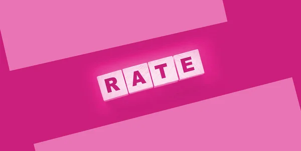Rate Word Concept Written Wooden Cubes Blocks Lying Pink Background — Stockfoto