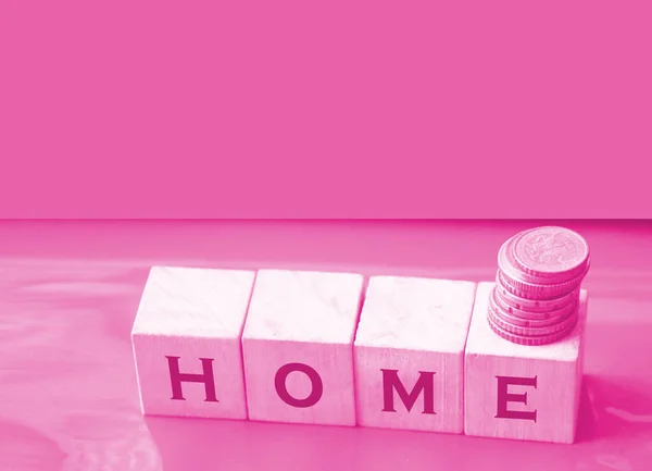 Wooden Cubes Inscription Home Pink Background Close — Stock Fotó