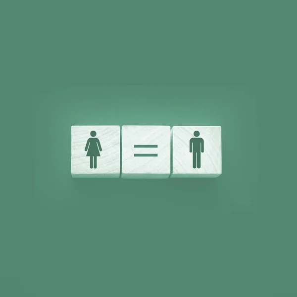 Concepts Gender Equality Wooden Cubes Female Male Symbol Equal Sign —  Fotos de Stock