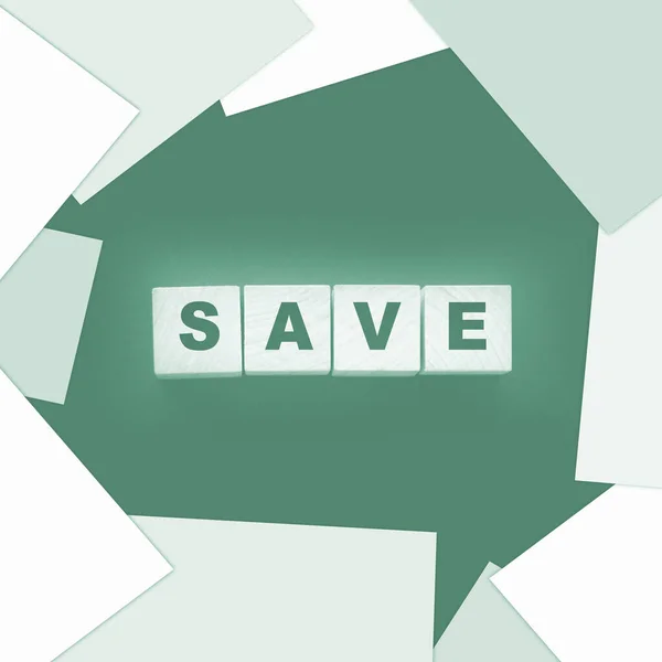 Text Wooden Cube Blocks Green Background Money Saving Concept — Stok fotoğraf