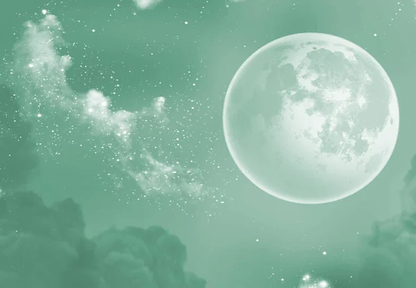 Bulan Purnama Dengan Bintang Latar Langit Alien Yang Bersinar — Stok Foto