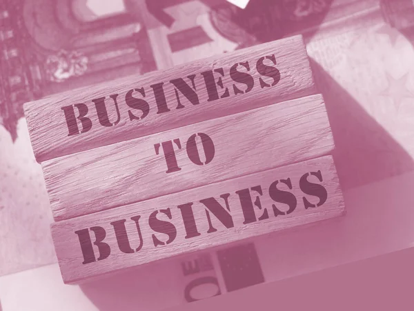 Business Business Wooden Blocks Put 100 Euro Bills B2B Marketing — Stock Photo, Image