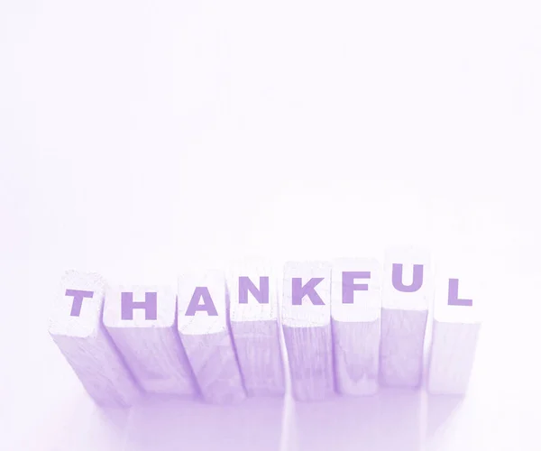 Holzwürfel Mit Dem Wort Dankbar Auf Hellblauem Hintergrund Danke Feedback — Stockfoto