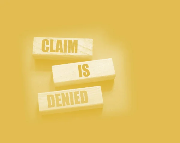 Claim Denied Wooden Blocks Dark Grey Background Copyspace Answer Business — Stock Photo, Image