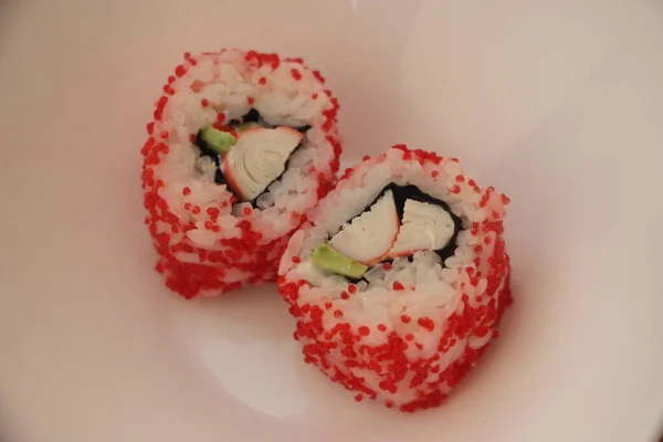 Close Shot Tradiční Čerstvé Japonské Sushi Rohlíky Zaměření Předním Dílu — Stock fotografie
