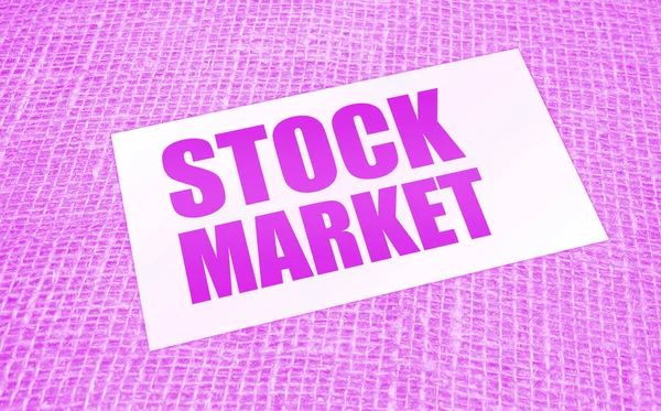 Stock Market Palavras Cartão Mesa Madeira Conceito Negócio — Fotografia de Stock