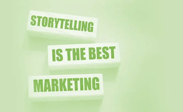 Storytelling is the best Marketing words on wooden blocks. The motivational marketing piar advertising concept.