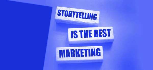 Storytelling is the best Marketing words on wooden blocks. The motivational marketing piar advertising concept.