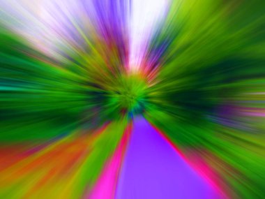 Renkli, hızlı, yüksek hızlı, bulanık zoom arkaplanı. Dinamik patlama flaşı. İvme etkisi.