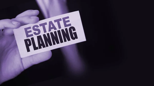 Estate Planning Mots Sur Carte Homme Affaires Montre Concept Entreprise — Photo