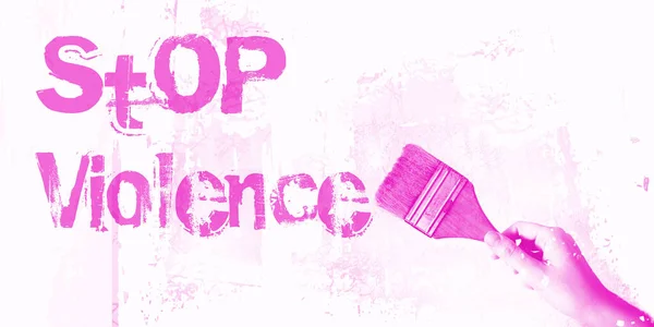 Stop Mensaje Violencia Pared Con Pincel Mano Prevención Del Abuso — Foto de Stock