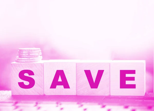 Word Wooden Cubes Computer Keyboard Coins Money Saving Taxes Saving — Stock Photo, Image