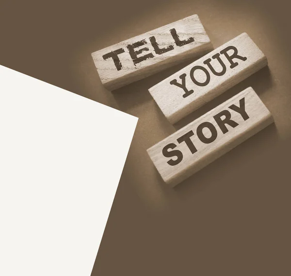 Cuenta Historia Bloques Madera Ejemplos Testimoniales Storytelling Copywriting Case Study — Foto de Stock