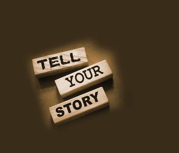Cuenta Historia Bloques Madera Ejemplos Testimoniales Storytelling Copywriting Case Study — Foto de Stock