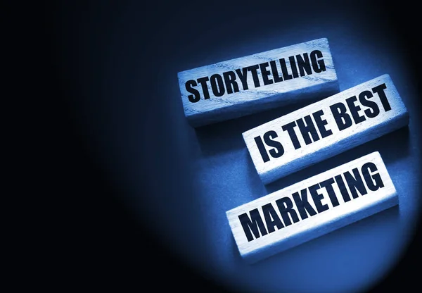 Storytelling is the best Marketing words on wooden blocks. The motivational marketing piar advertising concept.