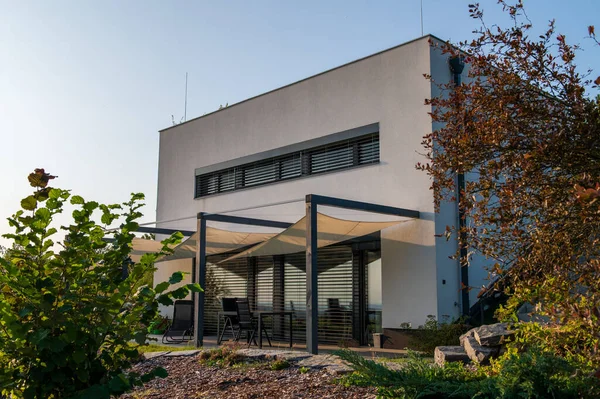 Modern Wit Kubus Elegante Minimalistische Stijl Passieve Huis Met Grote — Stockfoto