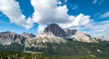 Panorama view of Tofane Tofana di Rozes near Cinque Torri. Dolomites, Trentino Alto Adige region, South Tyrol, Italy, Europe.