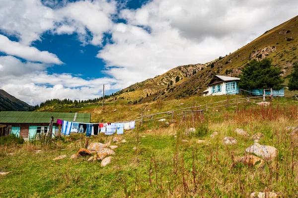 Campagne Village Maisons Bâtiments Vie Traditionnelle Dans Vallée Karakol Sur — Photo