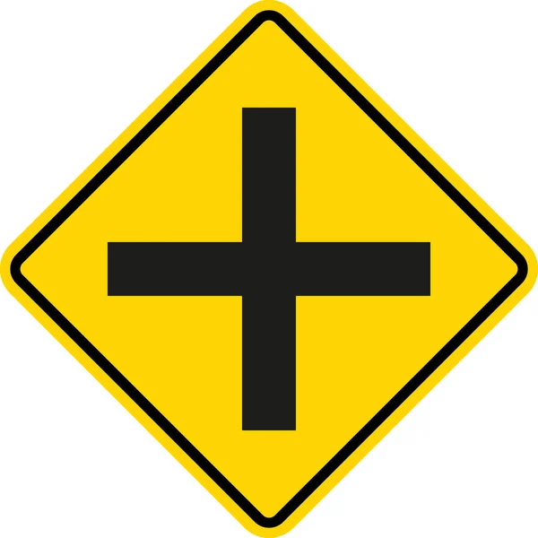 Cross Road Intersection Sign Yellow Diamond Background Traffic Signs Symbols — Stock Vector
