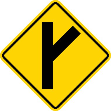 Çapraz yan yol kavşağı işareti. Sarı elmas arka plan. Trafik işaretleri ve sembolleri.