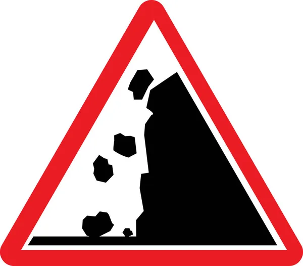 Padající Kameny Signalizují Výstražné Znamení Červený Trojúhelník Pozadí Dopravní Značky — Stockový vektor