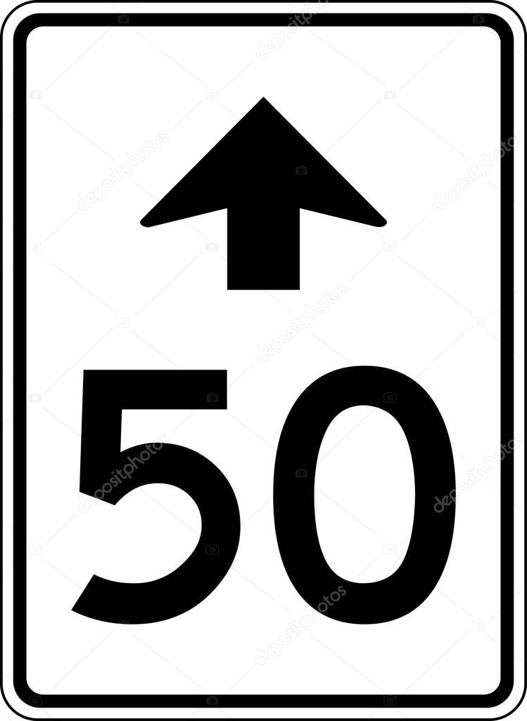 50 kilometer per hour maximum speed ahead sign. Traffic signs and symbols.