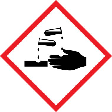 Corrosive symbol .Diamond shape red border and white background. Safety signs and symbols. clipart