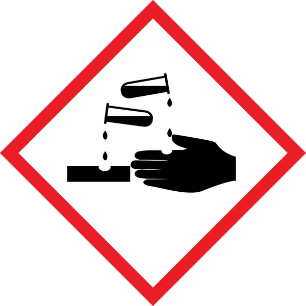 Corrosive Symbol Diamond Shape Red Border White Background Safety Signs — Stockvektor