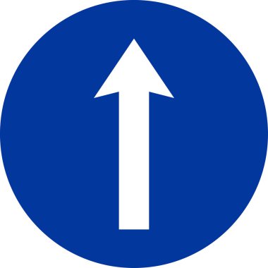 Compulsory ahead only sign. Blue circle Background. Traffic signs and symbols.