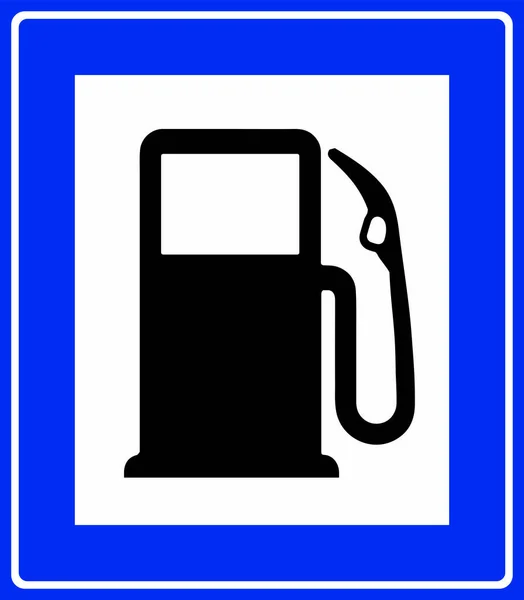 Bord Benzinepomp Blauwe Achtergrond Tekens Symbolen — Stockvector